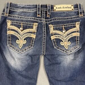 Rock Revival Jeans Womens  28 Iselin Capri Dark Denim Embellished THICK STITCH